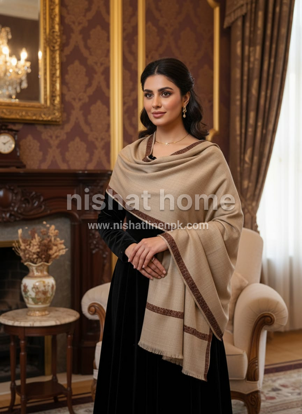 Women Pure Wool Shawl - Tan - WWS01