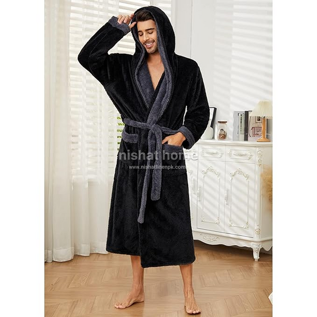 Unisex Cotton Bath Robe - Black- UBR07