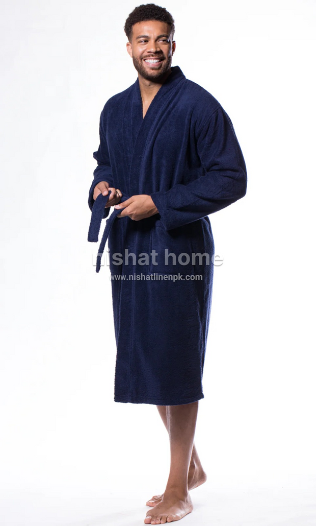 Unisex Cotton Bath Robe - Navy- UBR06