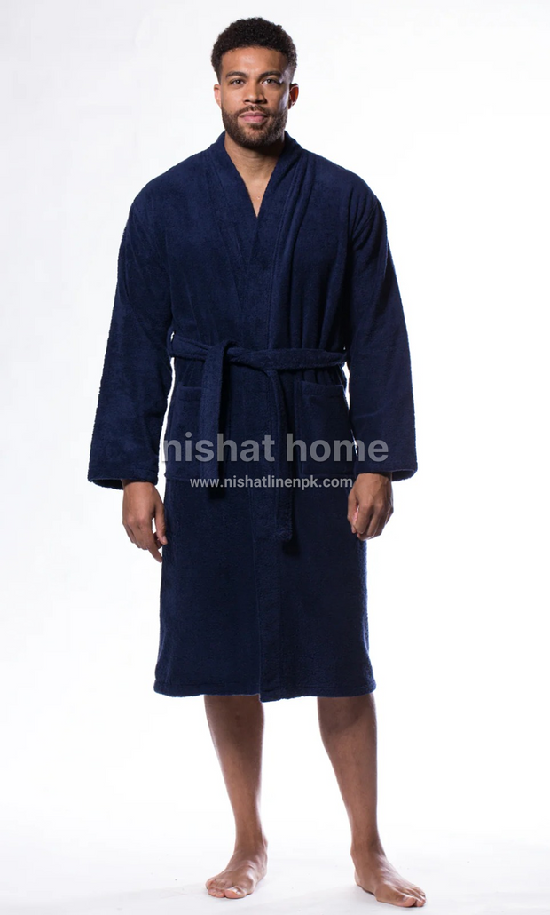Unisex Cotton Bath Robe - Navy- UBR06