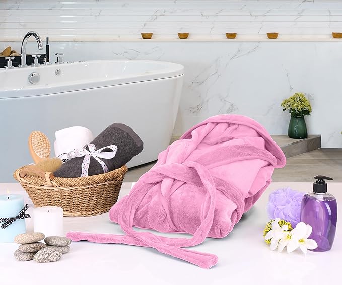 Luxury Unisex Fleece Bath Robe - Pink - UBR04