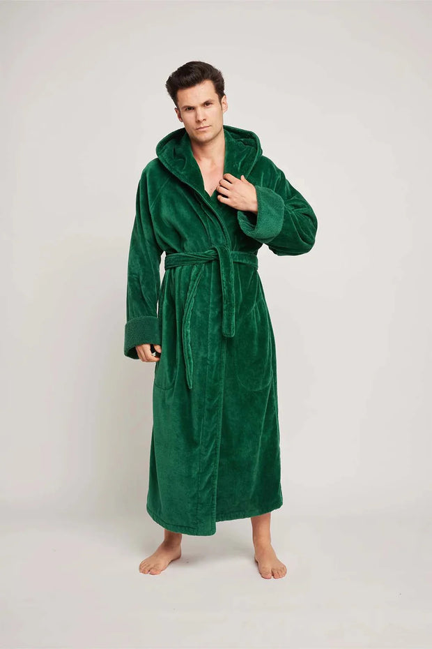 Luxury Unisex Fleece Bath Robe with Slippers - Emerald - UBR05