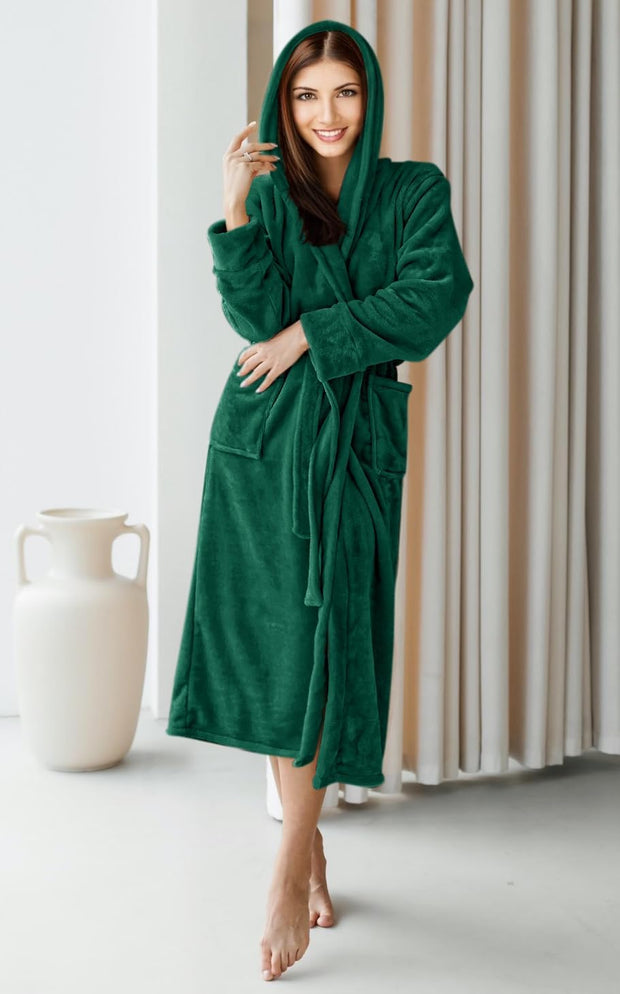 Luxury Unisex Fleece Bath Robe with Slippers - Emerald - UBR05