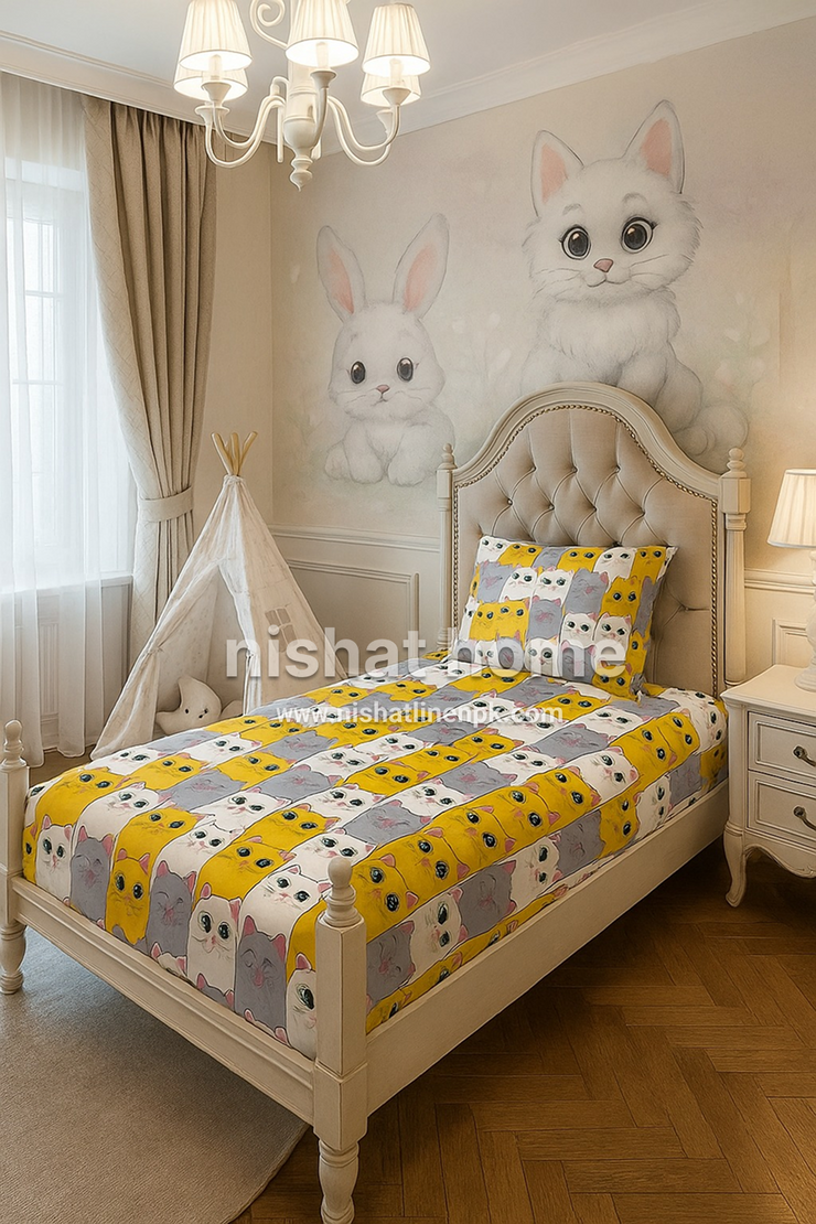 Divine Pure Cotton Kids Bed Sheet -cutecats- Single - DSB148