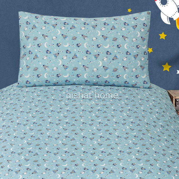 Divine Pure Cotton Kids Bed Sheet - Spaceship - Single - DSB122