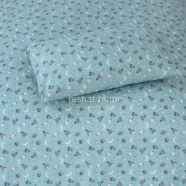 Divine Pure Cotton Kids Bed Sheet - Spaceship - Single - DSB122