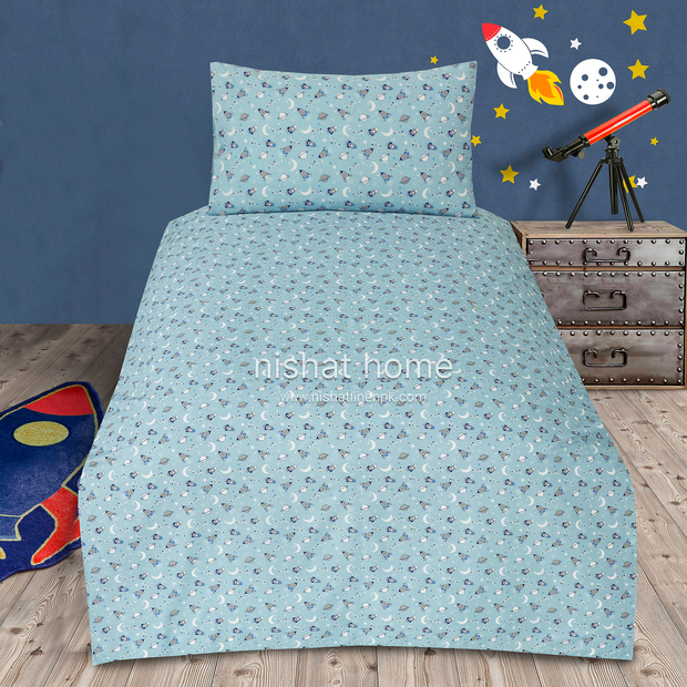 Divine Pure Cotton Kids Bed Sheet - Spaceship - Single - DSB122