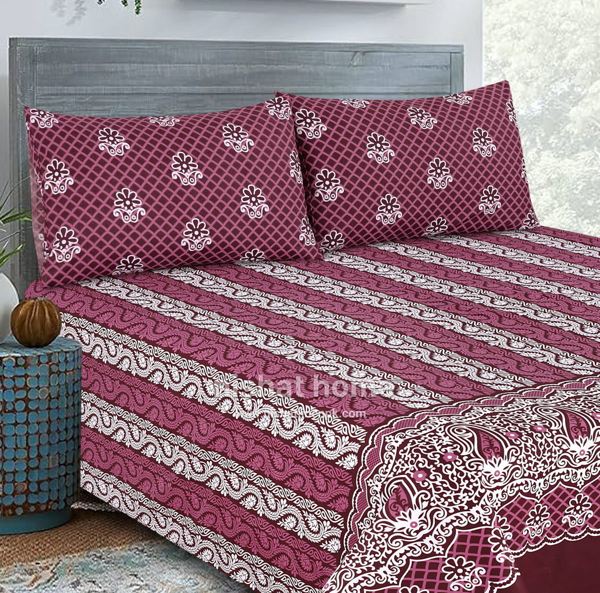 Divine Pure Cotton Bed Sheet - King - 3pcs - DBS325