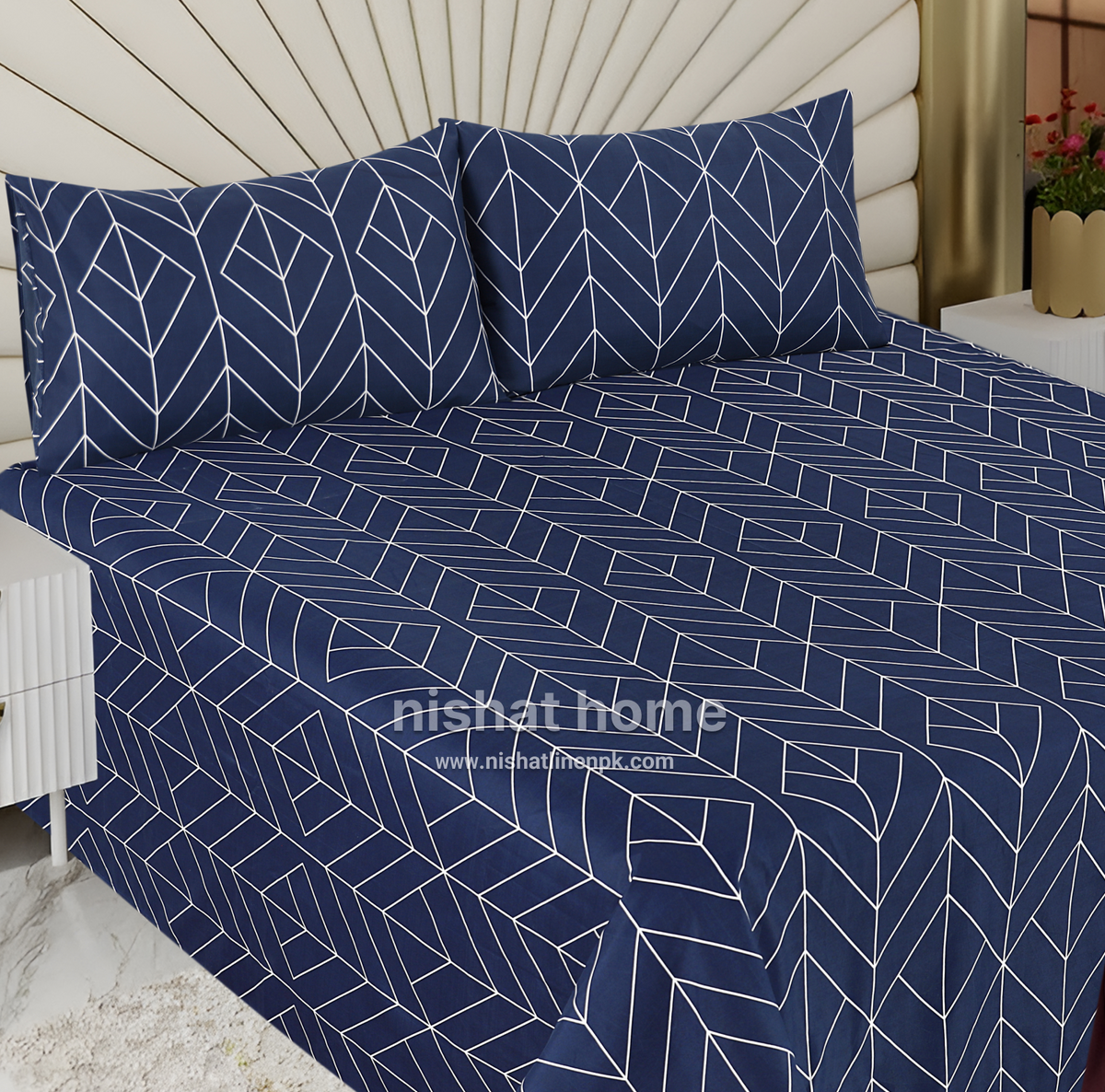 Royal Pure Cotton Printed Fitted Bed Sheet - King - 3pcs - RPF12
