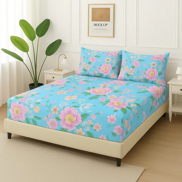 Royal Pure Cotton Printed Fitted Bed Sheet - King - 3pcs - RPF23
