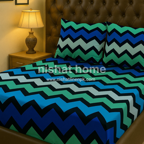 Royal Pure Cotton Printed Fitted Bed Sheet - King - 3pcs - RPF32