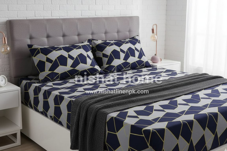 Royal Pure Cotton Printed Fitted Bed Sheet - King - 3pcs - RPF34