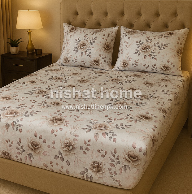 Royal Pure Cotton Printed Fitted Bed Sheet - King - 3pcs - RPF53