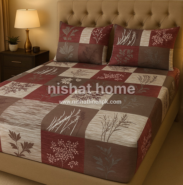 Royal Pure Cotton Printed Fitted Bed Sheet - King - 3pcs - RPF54