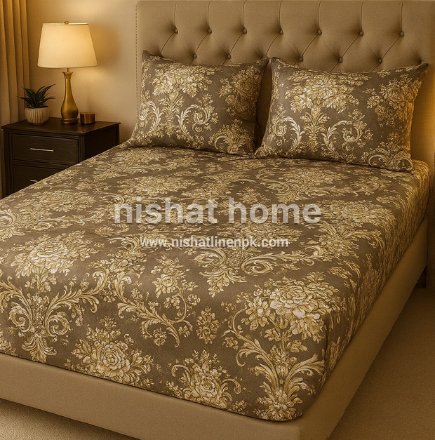 Royal Pure Cotton Printed Fitted Bed Sheet - King - 3pcs - RPF55