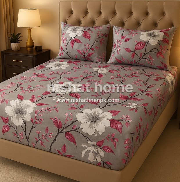 Royal Pure Cotton Printed Fitted Bed Sheet - King - 3pcs - RPF57