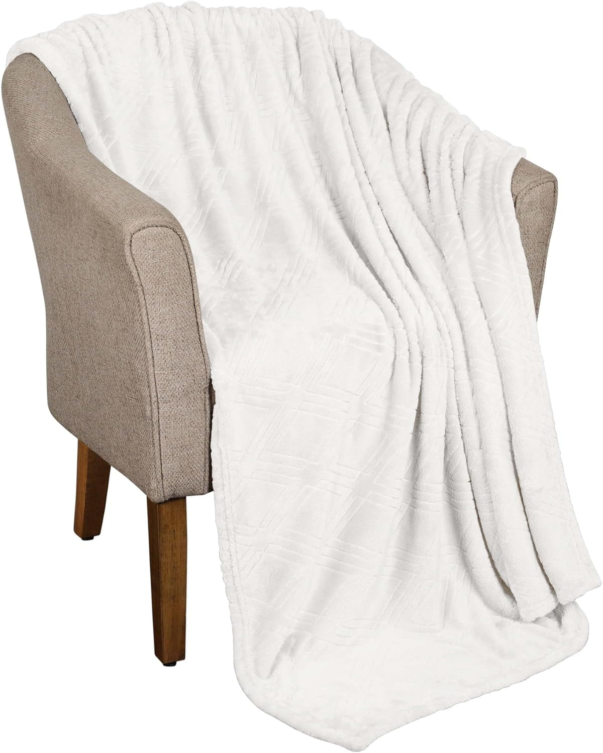 Luxury Plush Embossed Fleece Blanket - King - White - EFB04