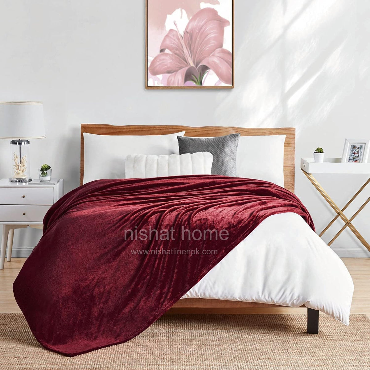 Luxury Plush Fleece Blanket - King - Burgundy - PFB10