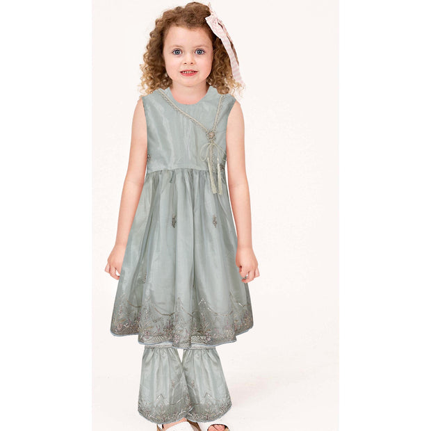 Baby Girl Frock - Net Embroidered Silk - 2pcs - BGF05