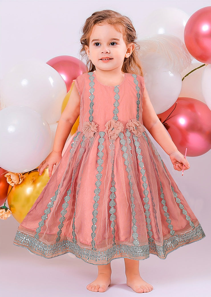 Baby Girl Frock - Net Embroidered Silk - BGF06