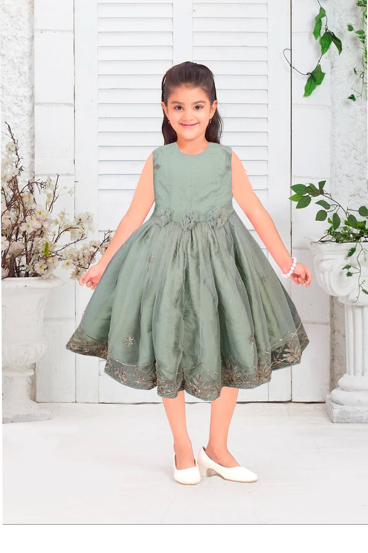 Baby Girl Frock - Net Embroidered Silk - BGF09