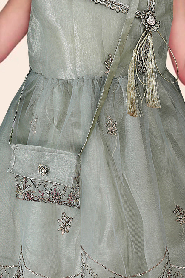 Baby Girl Frock - Net Embroidered Silk - 2pcs - BGF11