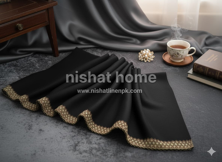 Women Wool Embroidered Shawl - Black - WES04