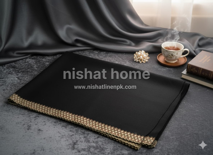 Women Wool Embroidered Shawl - Black - WES04