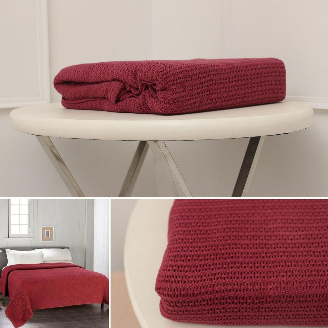 Premium Cotton Thermal Blanket - King - Mahroon - PTB07