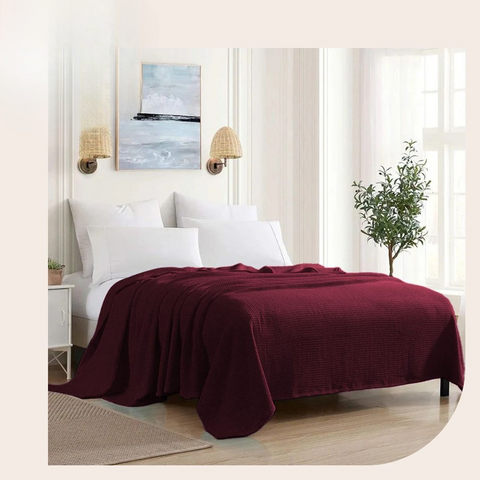 Premium Cotton Thermal Blanket - King - Red - PTB01