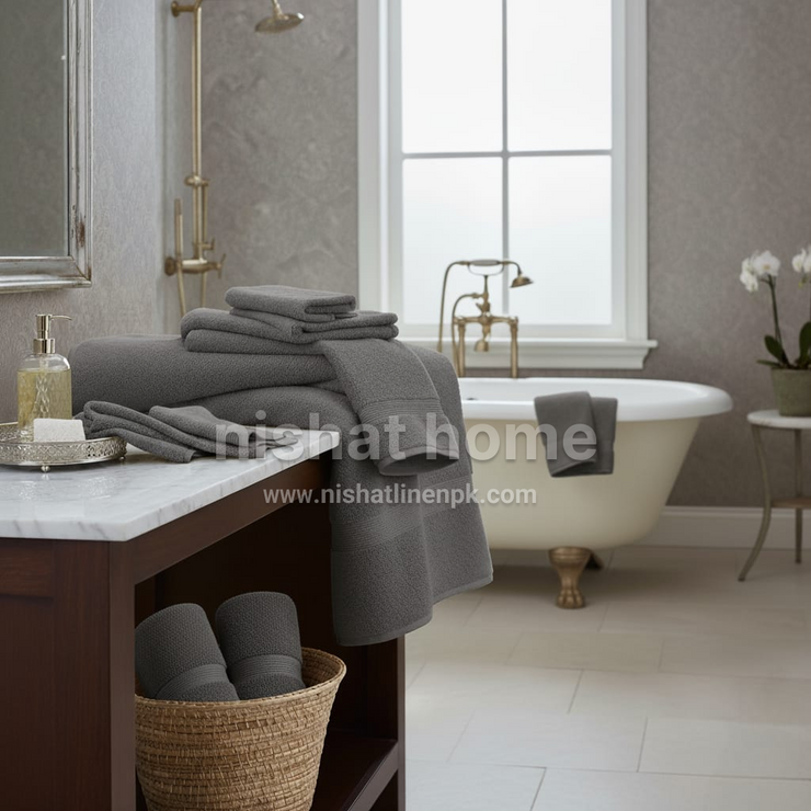 Qeato Cotton Towel Set - grey - 8pcs - QTS02