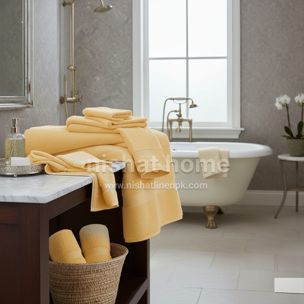 Qeato Cotton Towel Set - yellow - 8pcs - QTS03