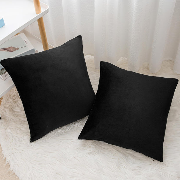 Velvez Soft Velvet Cushion Cover Set - 2pcs -Black - VCC02