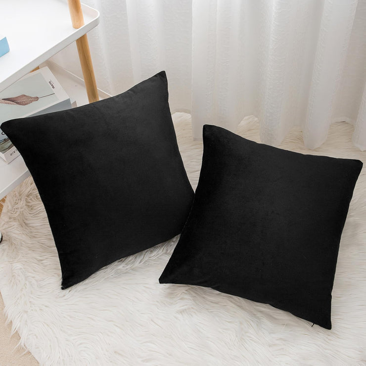 Velvez Soft Velvet Cushion Cover Set - 2pcs -Black - VCC02