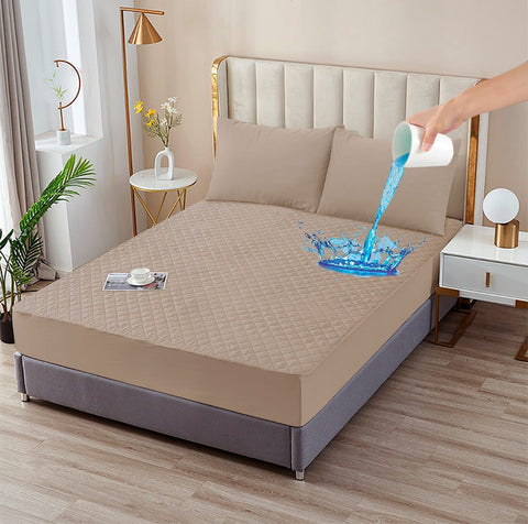 Waterproof Quilted Mattress Protector - Beige - WMP522