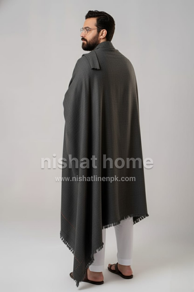 Men Pure Wool Shawl - charcoal- PWS06