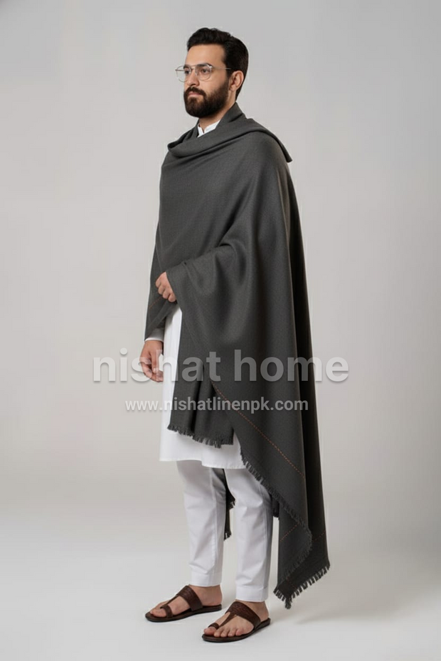 Men Pure Wool Shawl - charcoal- PWS06
