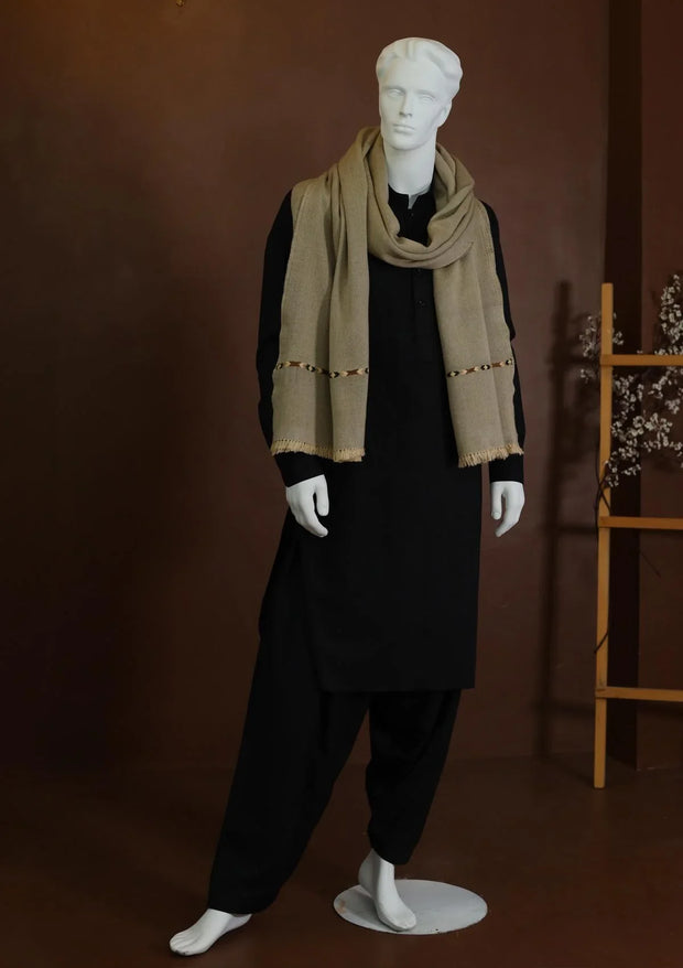 Men Pure Wool Shawl - Latte - PWS03