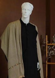 Men Pure Wool Shawl - Latte - PWS03