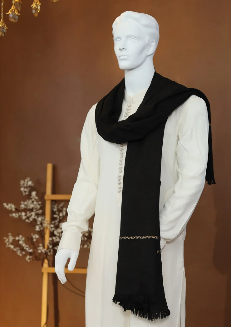 Men Pure Wool Shawl - Black - PWS04
