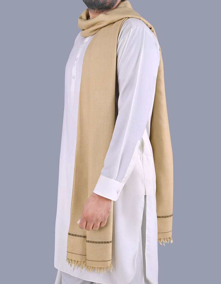 Men Pure Wool Shawl - Sand - PWS05
