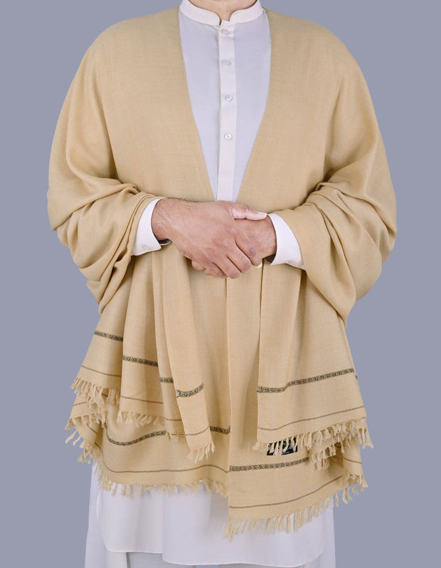 Men Pure Wool Shawl - Sand - PWS05
